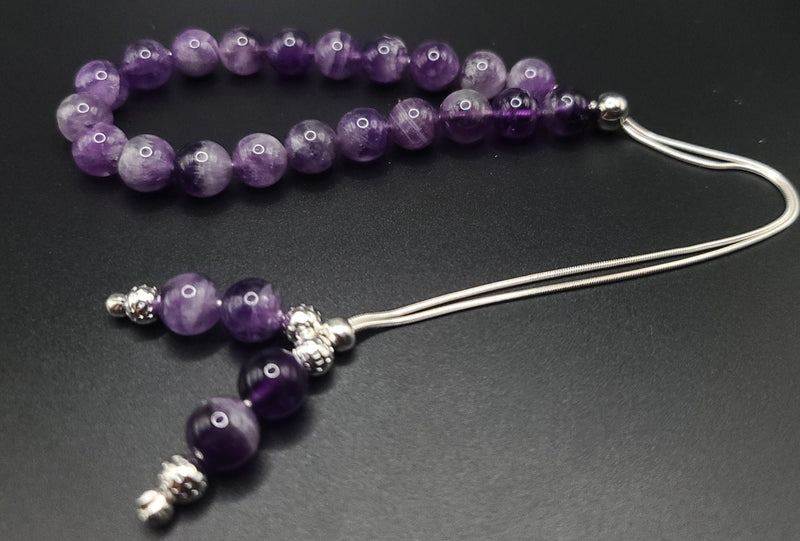 Amethyst on Sterling Silver Komboloi - Greek Worry Beads