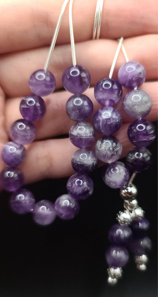 Amethyst on Sterling Silver Komboloi - Greek Worry Beads