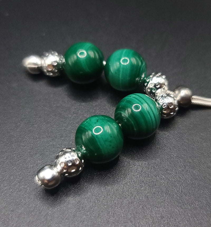 Malachite on Sterling Silver Komboloi - Greek Worry Beads