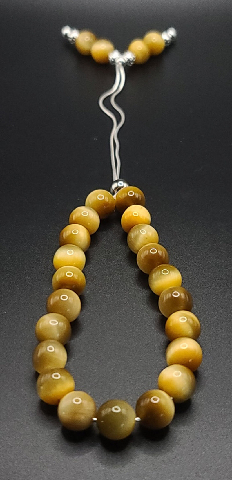 Honey Tiger Eye on Sterling Silver Komboloi - Greek Worry Beads