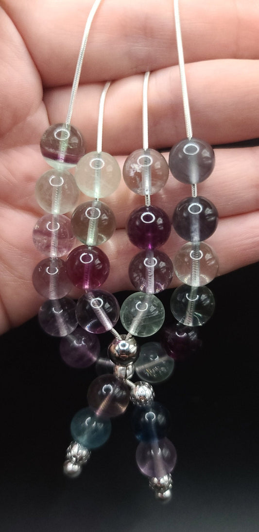 Fluorite on Sterling Silver Komboloi - Greek Worry Beads