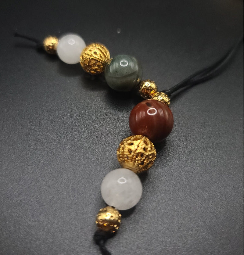 African Bloodstone, Snow Quartz, and Gold Filigree Komboloi - Greek Worry Beads