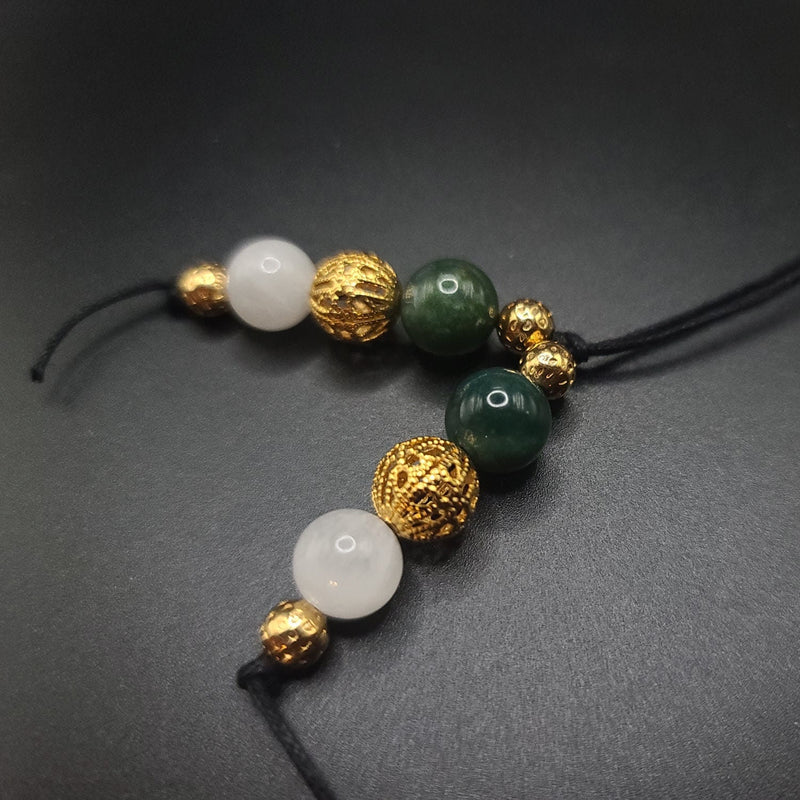 Moss Agate, Snow Quartz, and Gold Filigree Komboloi - Greek Worry Beads