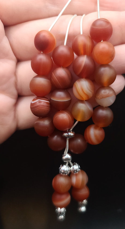 Red Sardonyx on Sterling Silver Komboloi - Greek Worry Beads