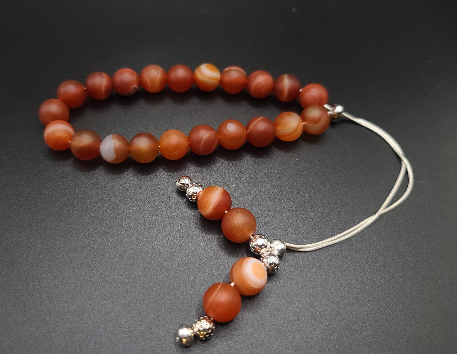 Red Sardonyx on Sterling Silver Komboloi - Greek Worry Beads