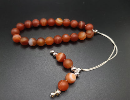 Red Sardonyx on Sterling Silver Komboloi - Greek Worry Beads