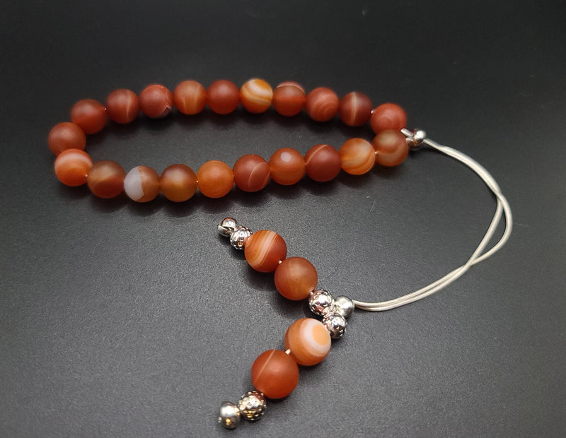 Red Sardonyx on Sterling Silver Komboloi - Greek Worry Beads