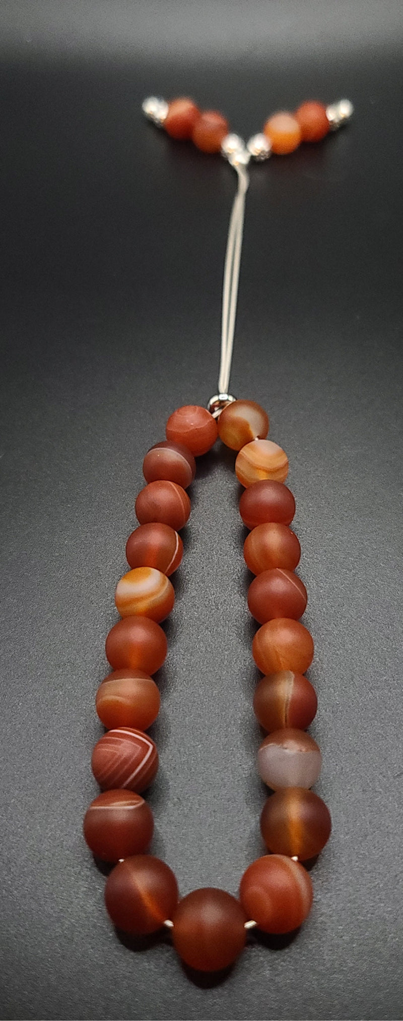 Red Sardonyx on Sterling Silver Komboloi - Greek Worry Beads