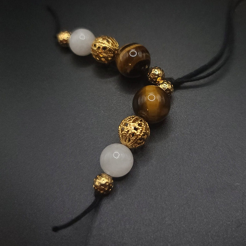 Tiger Eye, Snow Quartz, and Gold Filigree Komboloi - Greek Worry Beads