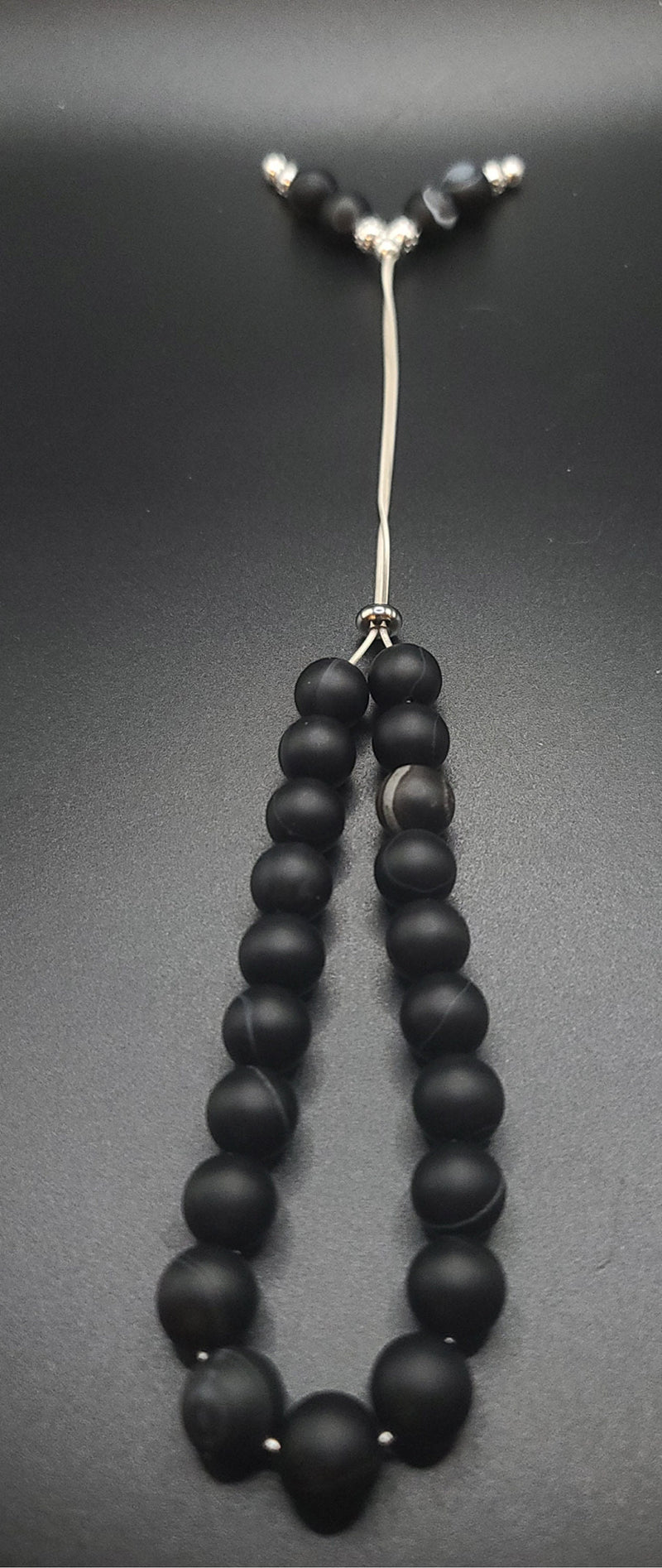 Black Sardonyx on Sterling Silver Komboloi - Greek Worry Beads