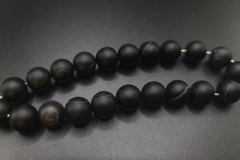 Black Sardonyx on Sterling Silver Komboloi - Greek Worry Beads