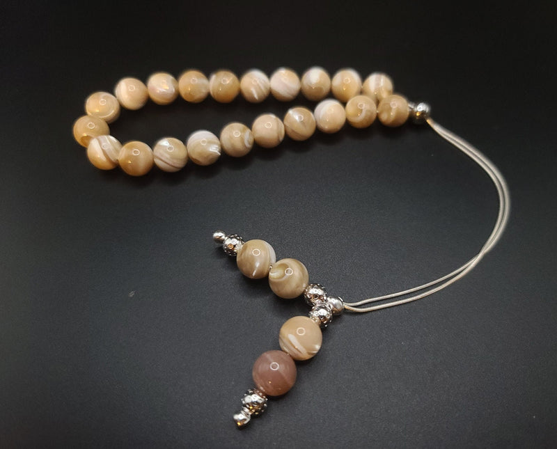 Mother Of Pearl on Sterling Silver Komboloi - Greek Worry Beads