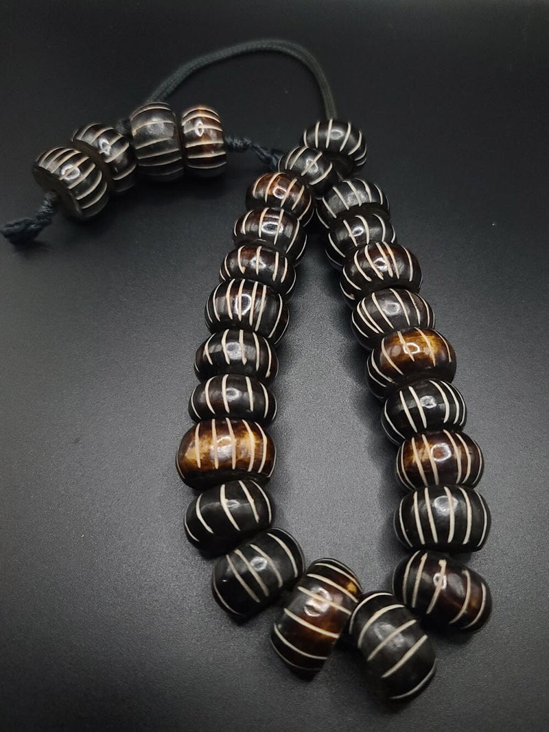 Large Carved Brown Bone Komboloi - Greek Worry Beads